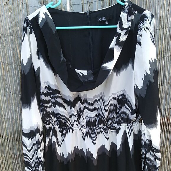 C. Luce Black & White Scoop Neck Long Sleeve Women's Dress - L - Picture 2 of 16